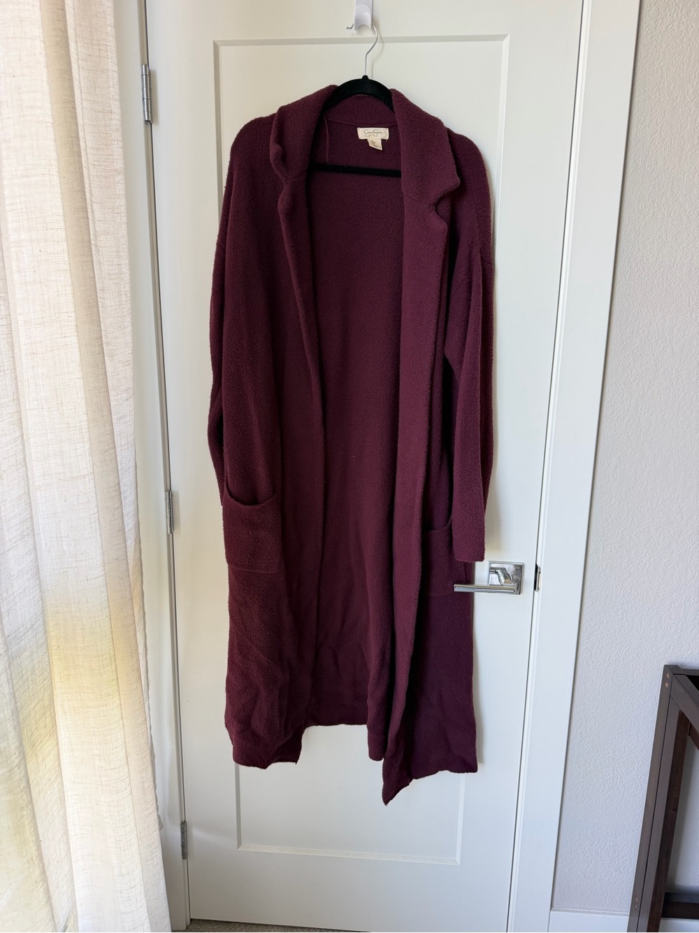 Cozy Open-Front Long Duster Cardigan Sweater - Wine/Purple